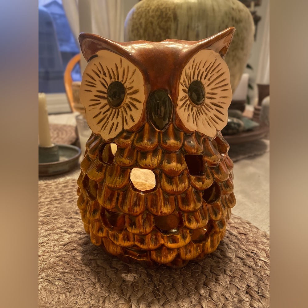 Ceramic Owl Votive Candle Holder Luminary